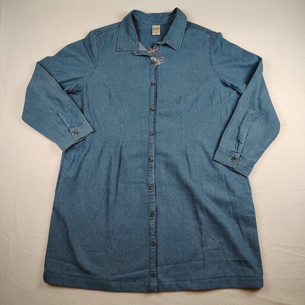 NEW Blair Dress Blue Cotton Long Sleeve Denim Style Button Front Sz XL
